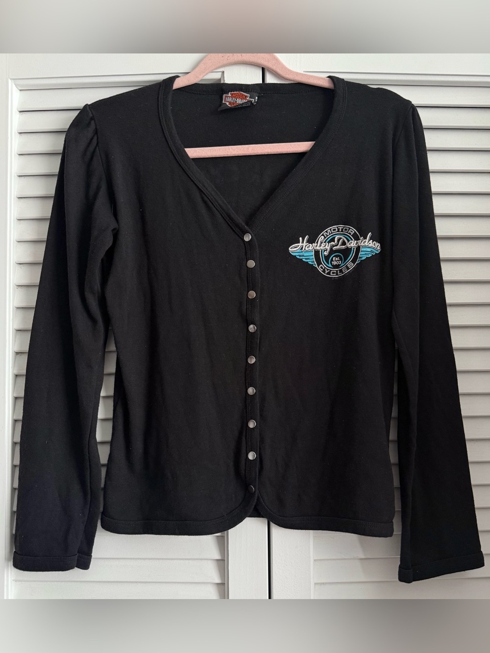 Vintage 1991 Harley-Davidson Black Snap-Front Long Sleeve Top